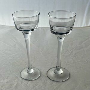 Vintage Clear Glass Long Stemmed Tea Light Candle Votives Glasses Set of 2, 6x2”